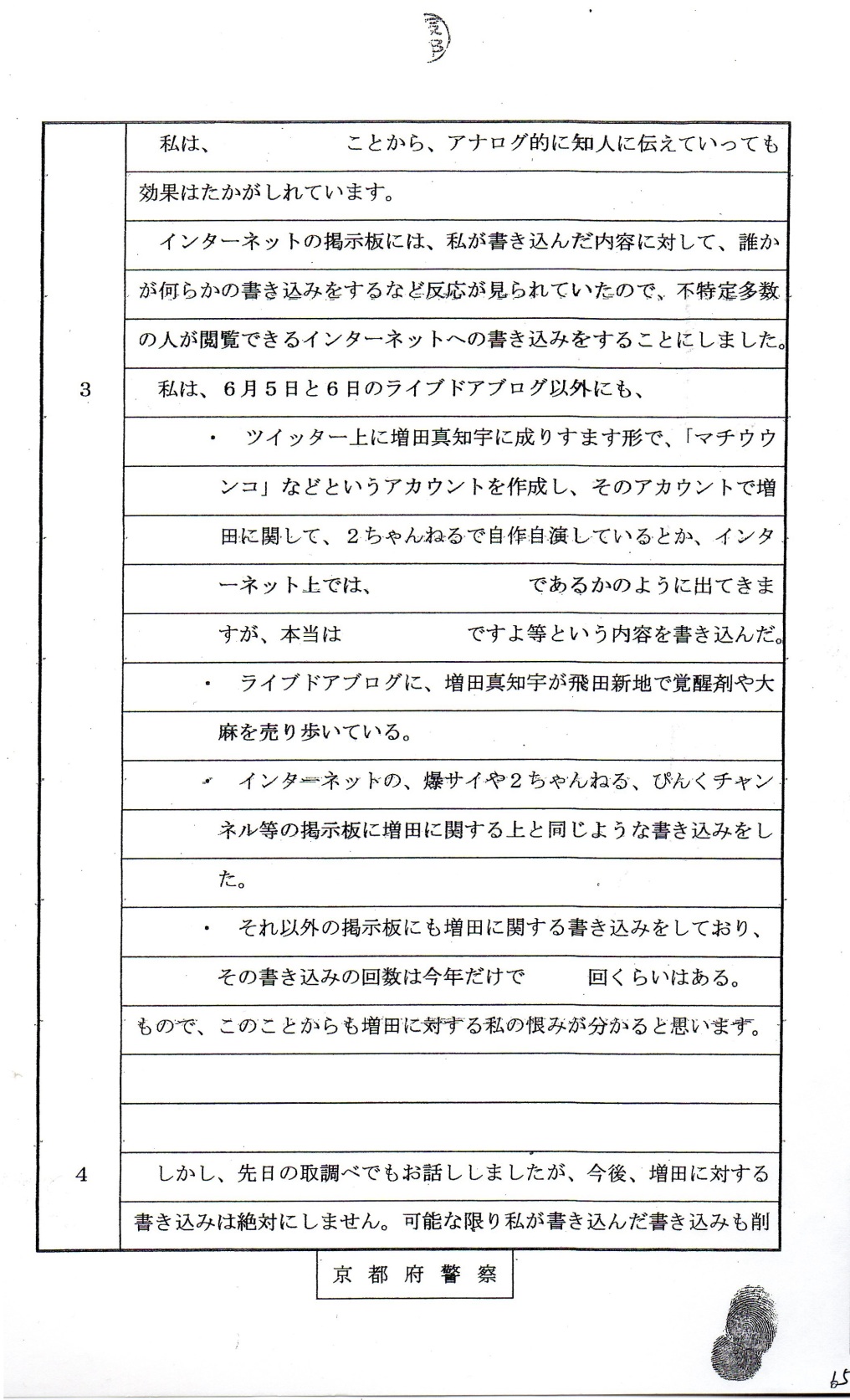 令和2年(2020年11月5日)、兵庫県警東灘警察署での京都府警 服部正嗣 警部補への取調べで、他のライブドアブログ作成・成りすましツイッター作成 爆サイ掲示板・2ちゃんねる・ぴんくちゃんねる などでの多数の誹謗中傷を自白自供署名捺印した生活保護受給公言 近藤雅典 容疑者 令和2年(2020年11月5日)、兵庫県警東灘警察署での京都府警 服部正嗣 警部補への取調べで、他のライブドアブログ作成・成りすましツイッター作成 爆サイ掲示板・2ちゃんねる・ぴんくちゃんねる などでの多数の誹謗中傷を自白自供署名捺印した生活保護受給公言 近藤雅典 容疑者